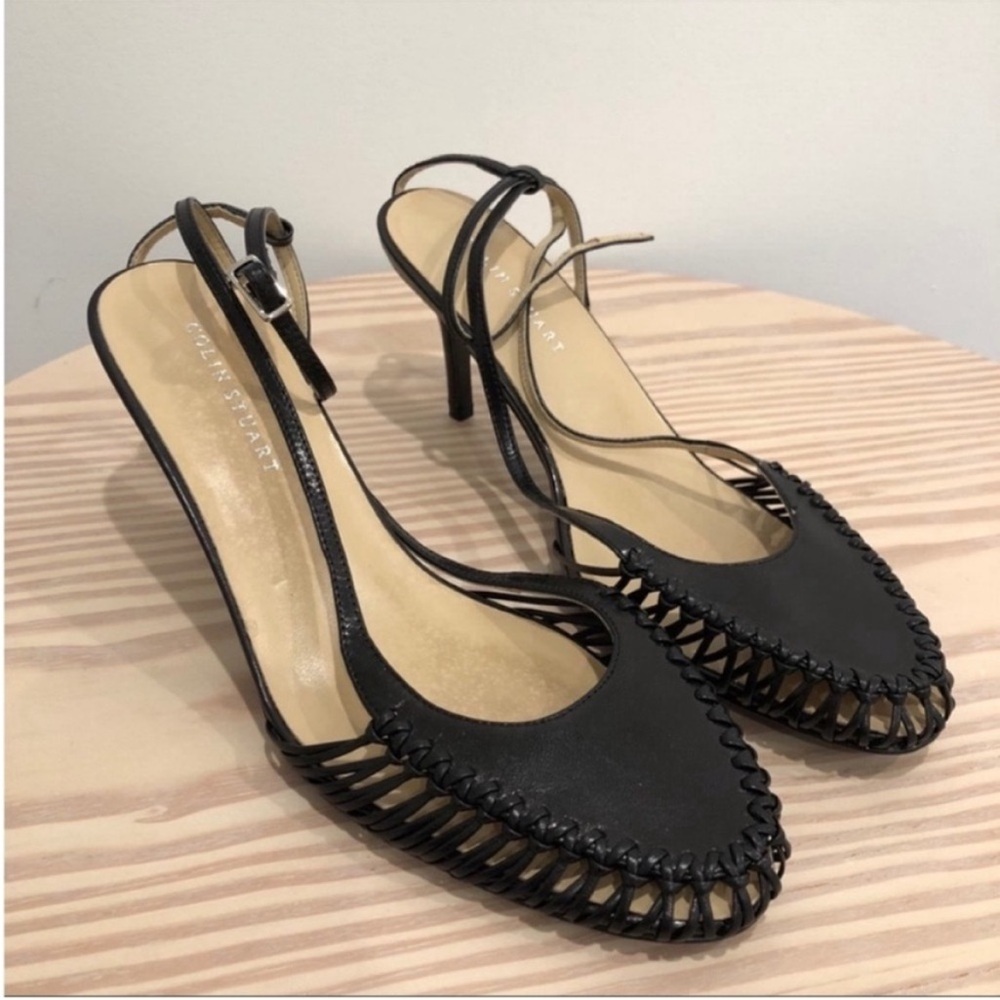 Colin Stuart Leather ankle strappy heel black 8